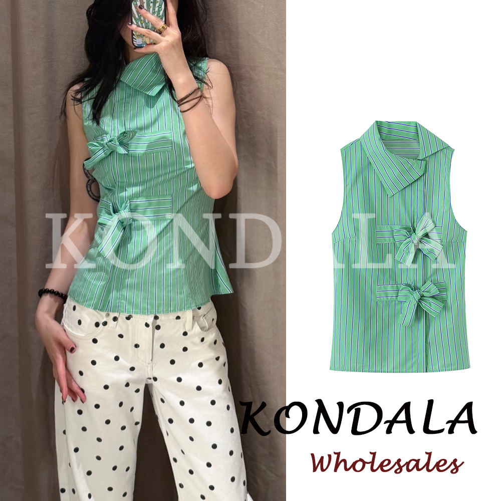 Shirt Camp Collar - KONDALA Chic Striped Green Y2K Beach