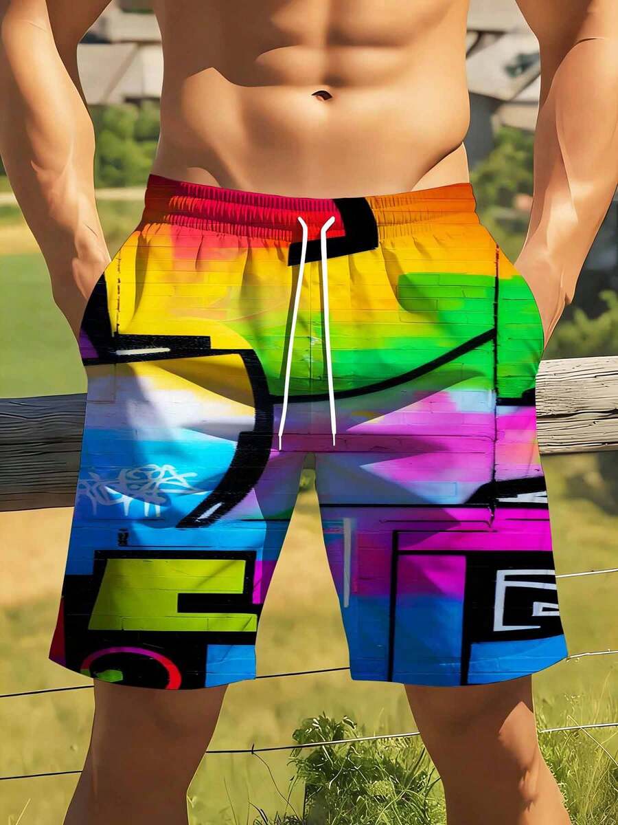 Mens Rainbow Graffiti Print Sw - Swim Trunk Quick Dry 리뷰 및 가격