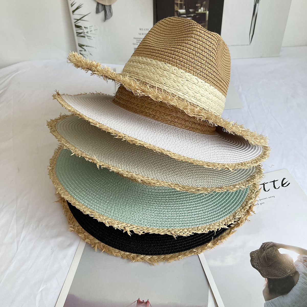 Fringed Brim Panama Hat Wide B - Bucket Hat Straw 리뷰 및 가격