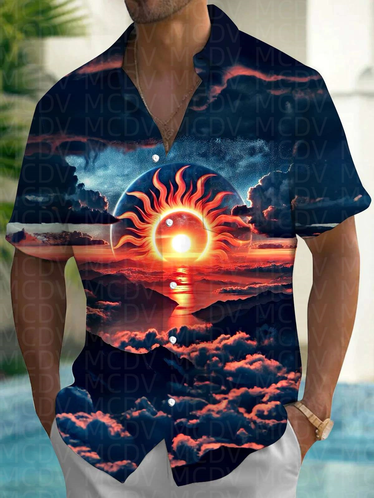 Sun Pattern Style Men's Hawaii - Shirt Camp Collar 리뷰 및 가격