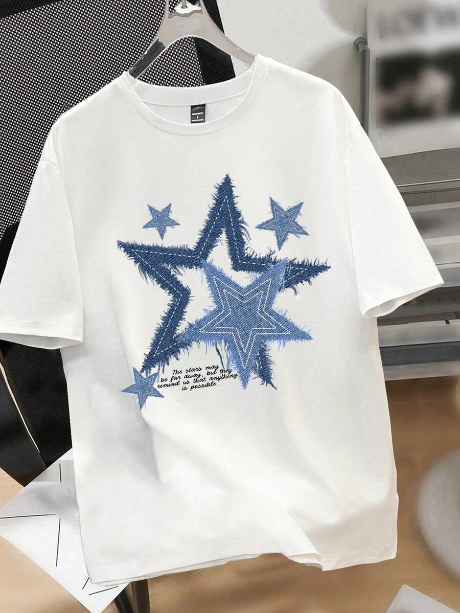 Men's White Loose Fit Graphic  - Tee Graphic Print 리뷰 및 가격