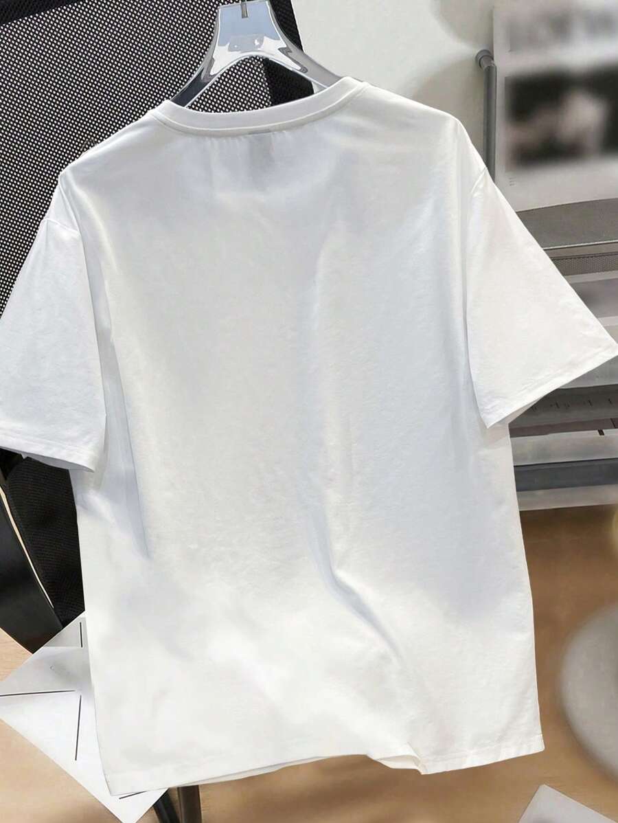 Men's White Loose Fit Graphic  - Tee Graphic Print 리뷰 및 가격