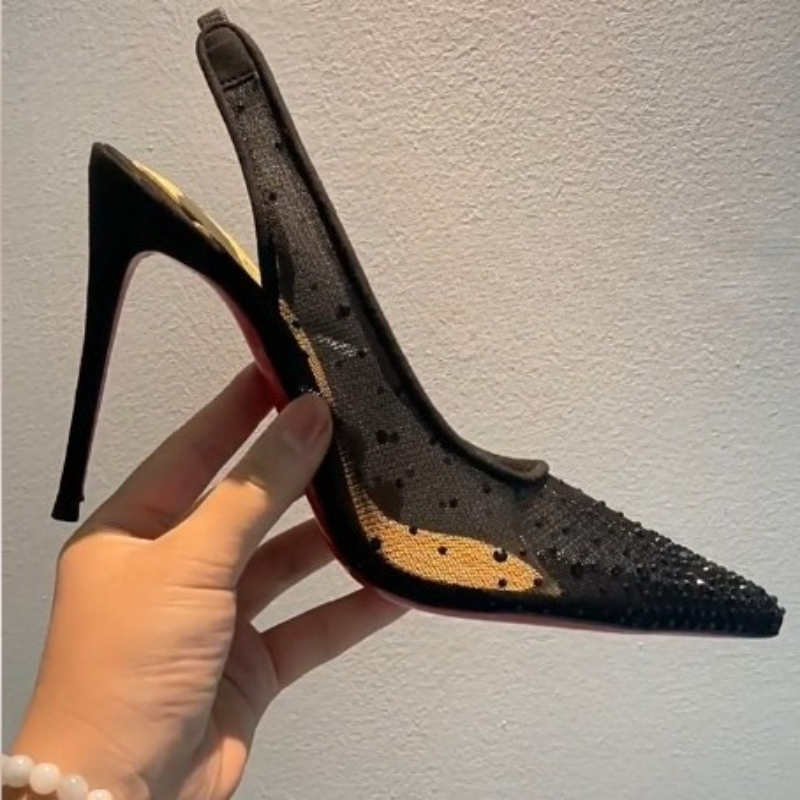 Mesh Rhinestone Rear Empty Sti - Casual Sandal Leather 리뷰 및 가격