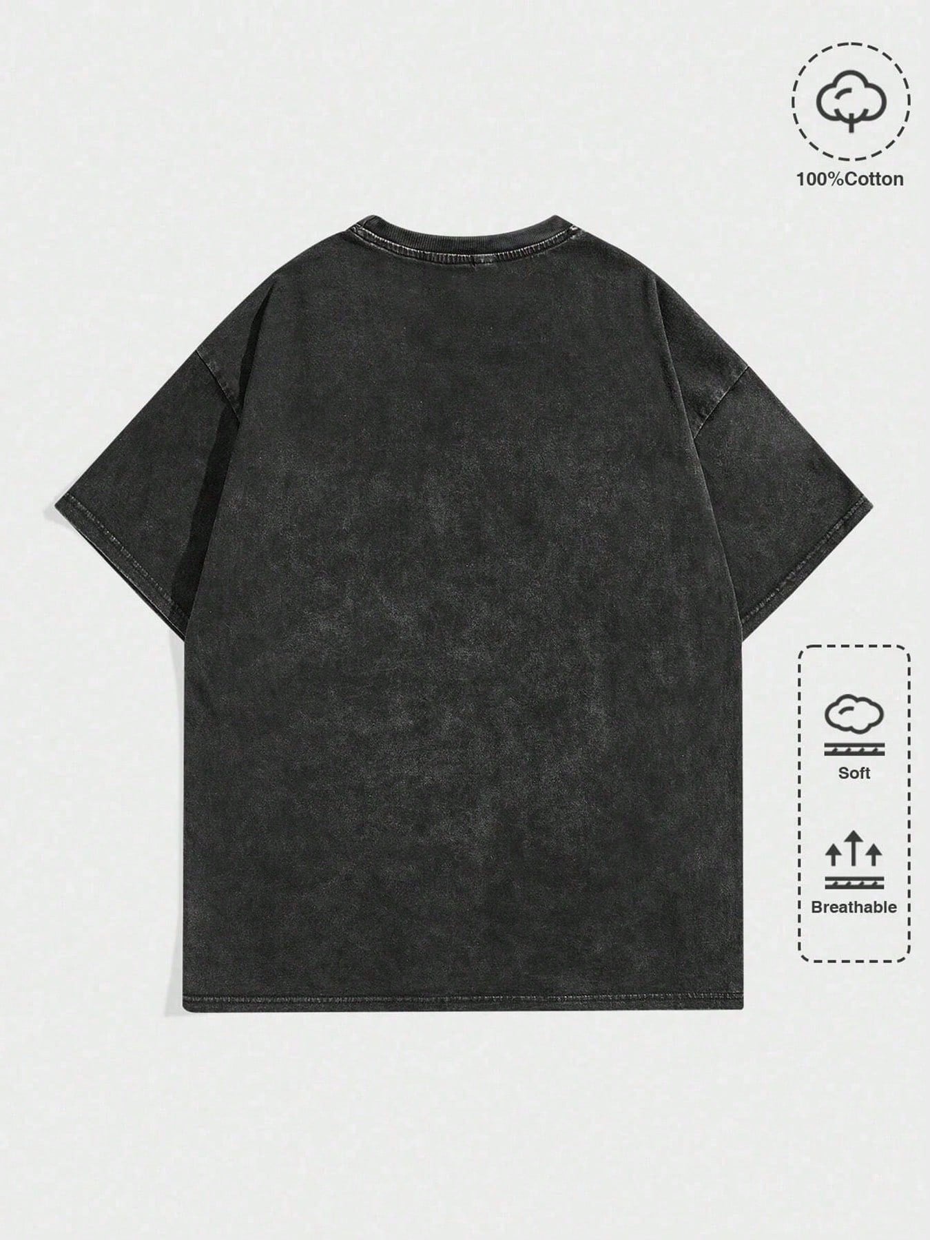 Black Washed Graphic Tee with  - Tee Graphic Print 리뷰 및 가격