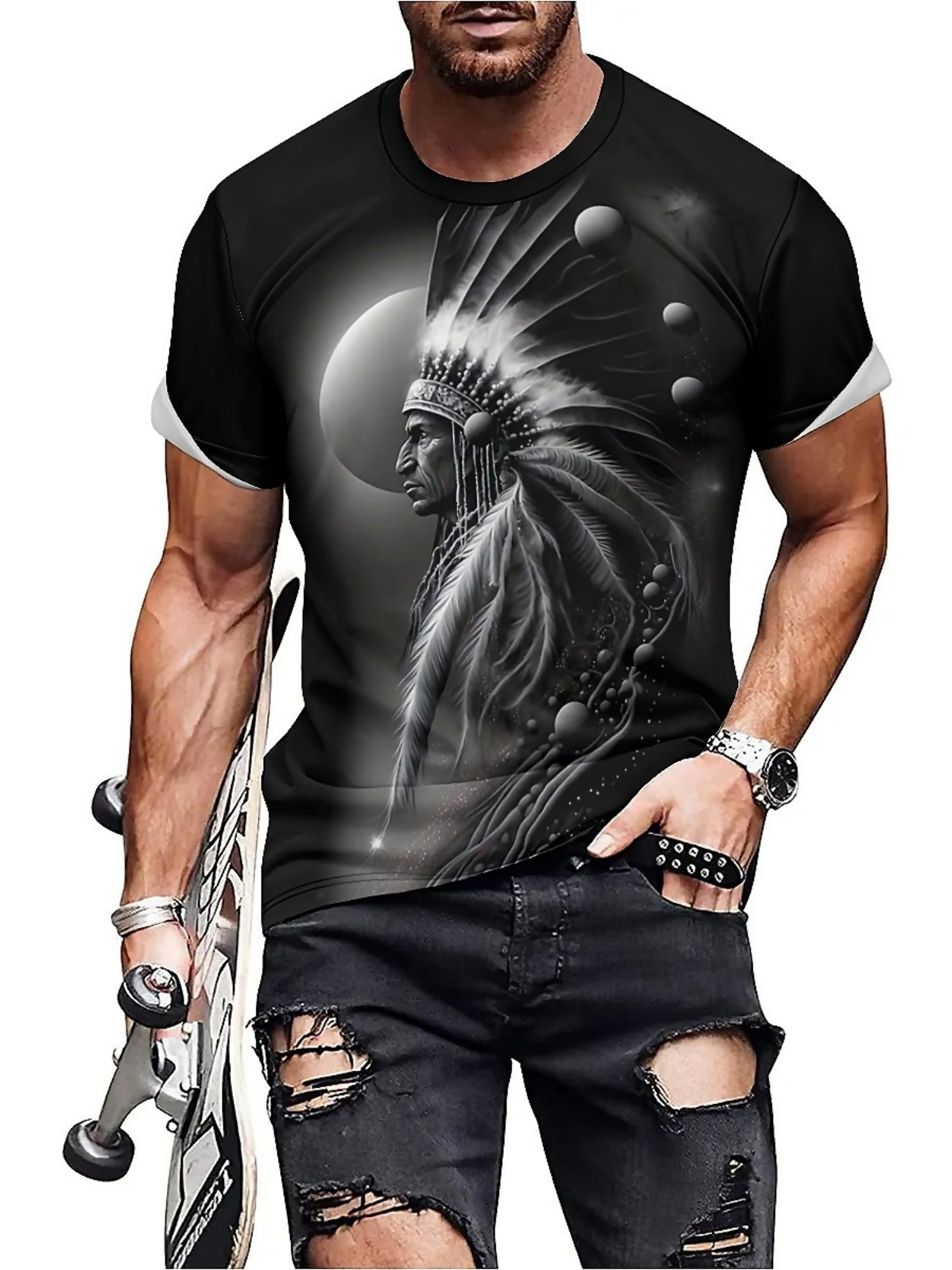 Men's 3D Printed Tribal Chieft - Tee Graphic Print 리뷰 및 가격