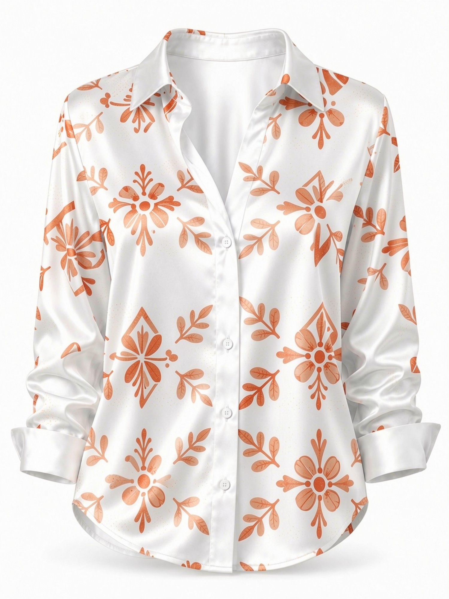 Cream Orange Floral Satin Blou - Resort Shirt Floral 리뷰 및 가격