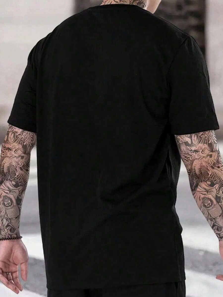 Black Cotton Graphic Tee with  - Tee Graphic Print 리뷰 및 가격