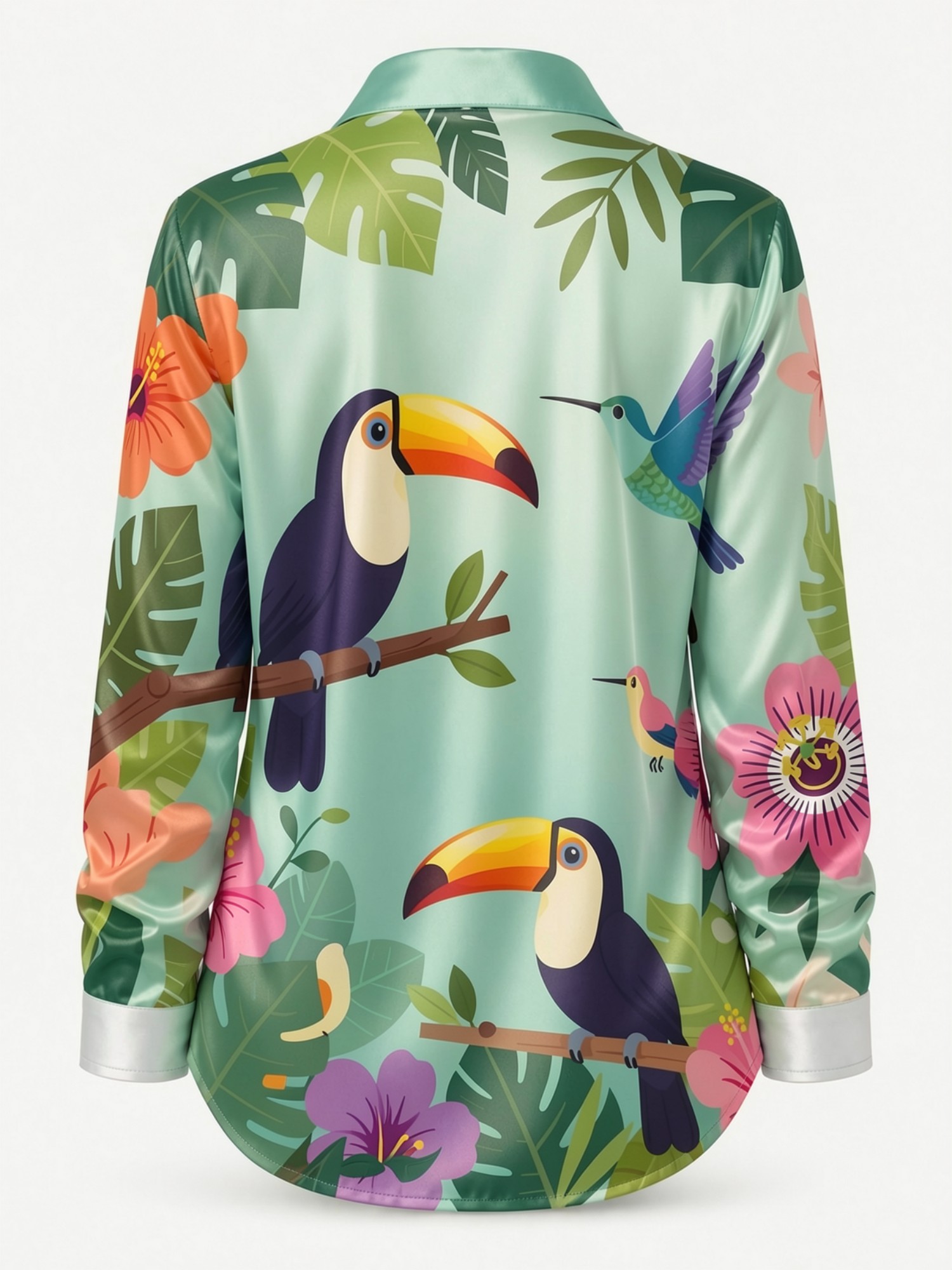 Mint Toucan Satin Button Shirt - Resort Shirt Floral 리뷰 및 가격