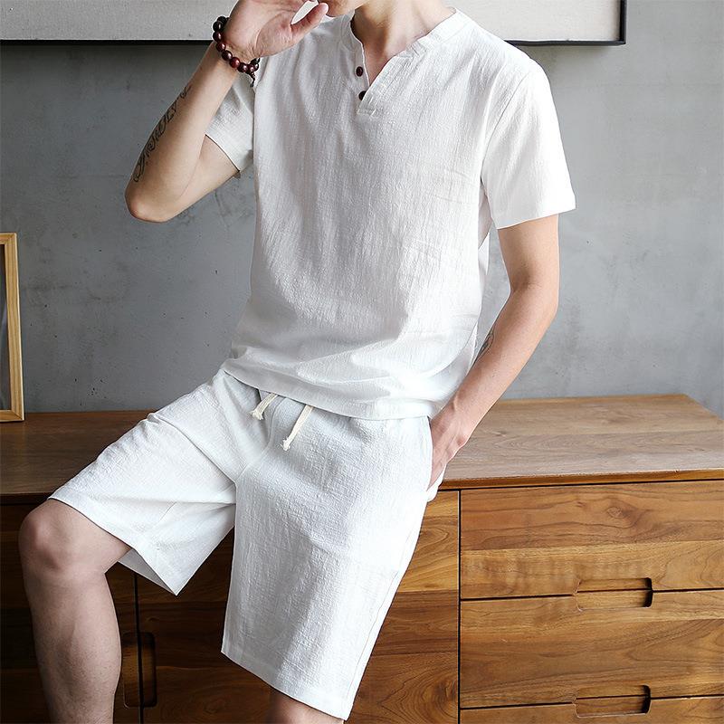 Men's Cotton Linen Set T-shirt - Linen Shirt Breathable 리뷰 및 가격
