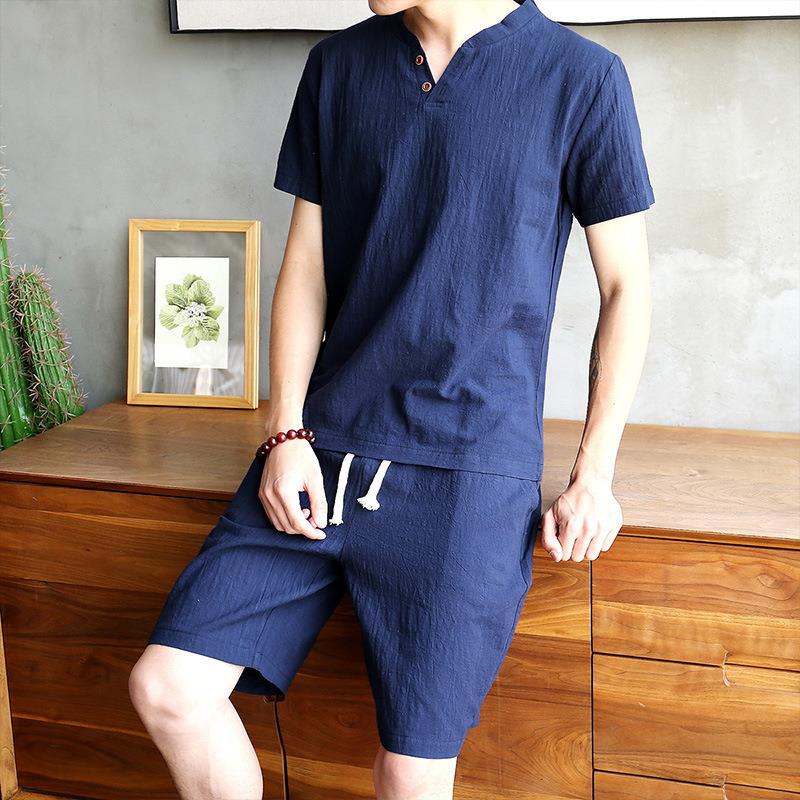 Men's Cotton Linen Set T-shirt - Linen Shirt Breathable 리뷰 및 가격
