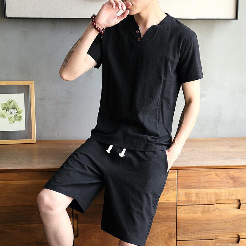 Men's Cotton Linen Set T-shirt - Linen Shirt Breathable 리뷰 및 가격