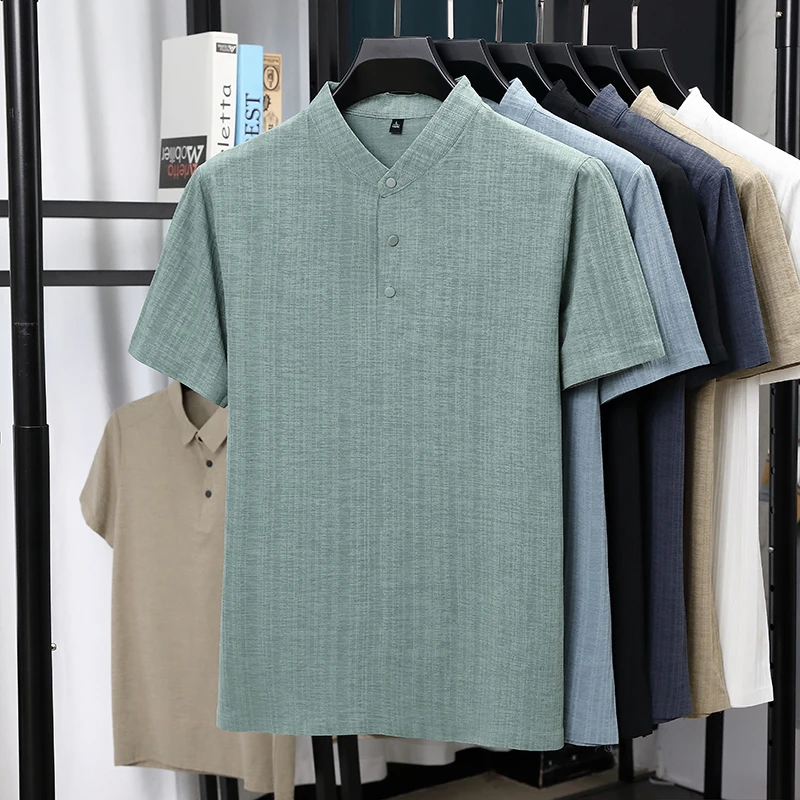 Mens Mandarin Collar Half Plac - Linen Shirt Breathable 리뷰 및 가격