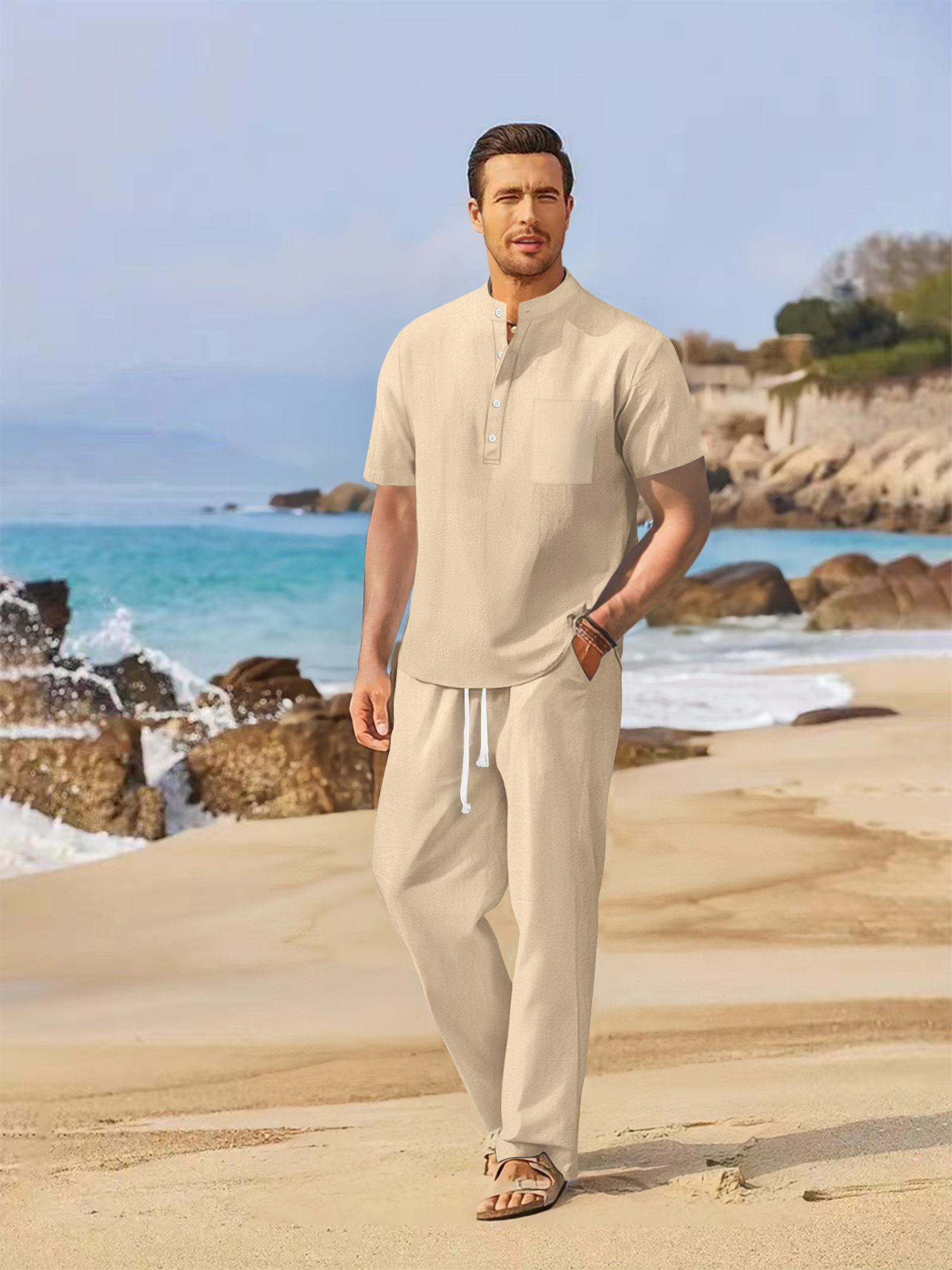 Summer men's cotton and linen  - Short Linen Drawstring 리뷰 및 가격
