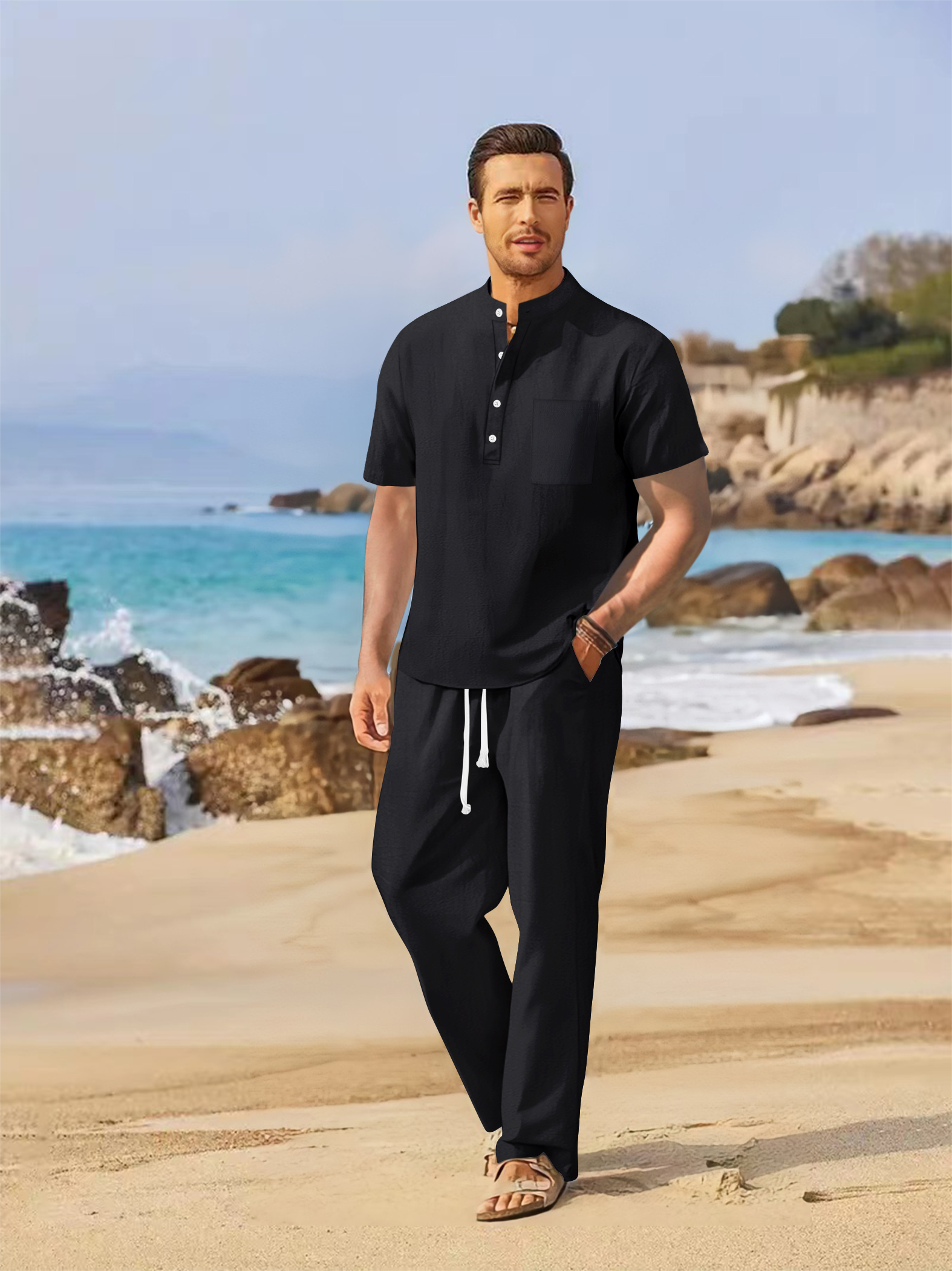 Summer men's cotton and linen  - Short Linen Drawstring 리뷰 및 가격