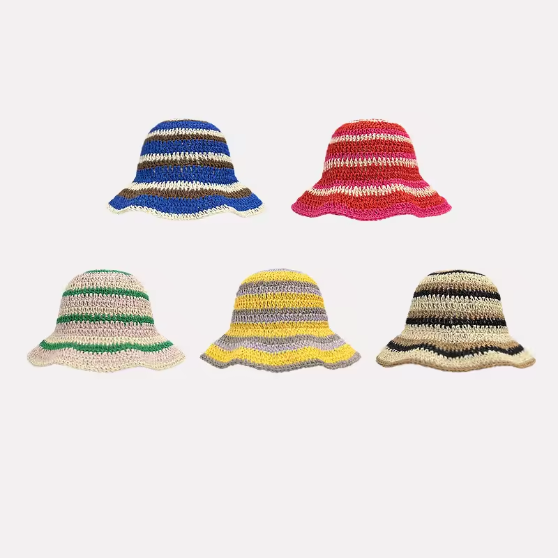 New Striped Knitted Straw Croc - Bucket Hat Straw 리뷰 및 가격