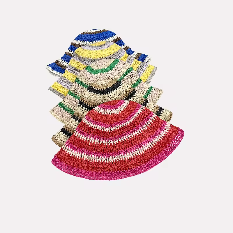 New Striped Knitted Straw Croc - Bucket Hat Straw 리뷰 및 가격