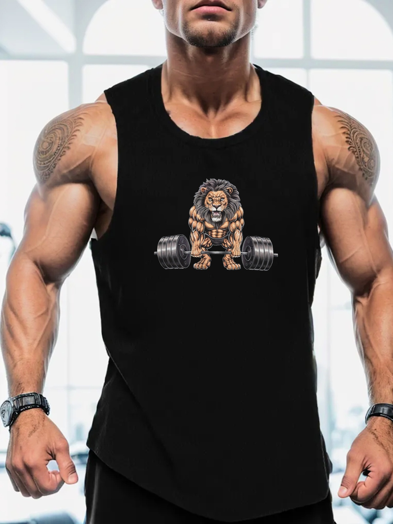 Muscle Lion Barbell Print Men' - Tank Top Muscle 리뷰 및 가격
