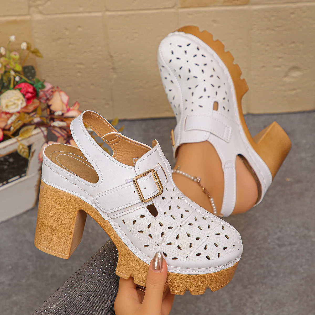 Large Size Women's Thick Heel  - Casual Sandal Leather 리뷰 및 가격