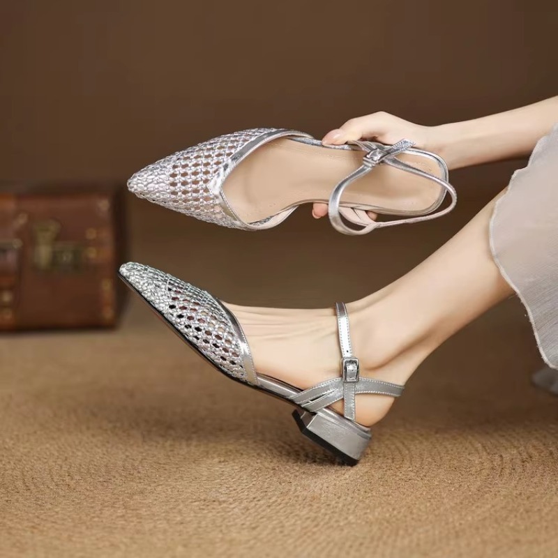French pointed-toe woven high- - Casual Sandal Leather 리뷰 및 가격