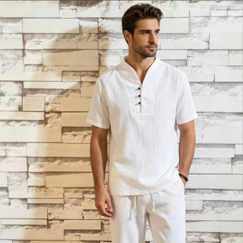 Men's Linen Cotton 2-Piece Set - Short Linen Drawstring 리뷰 및 가격