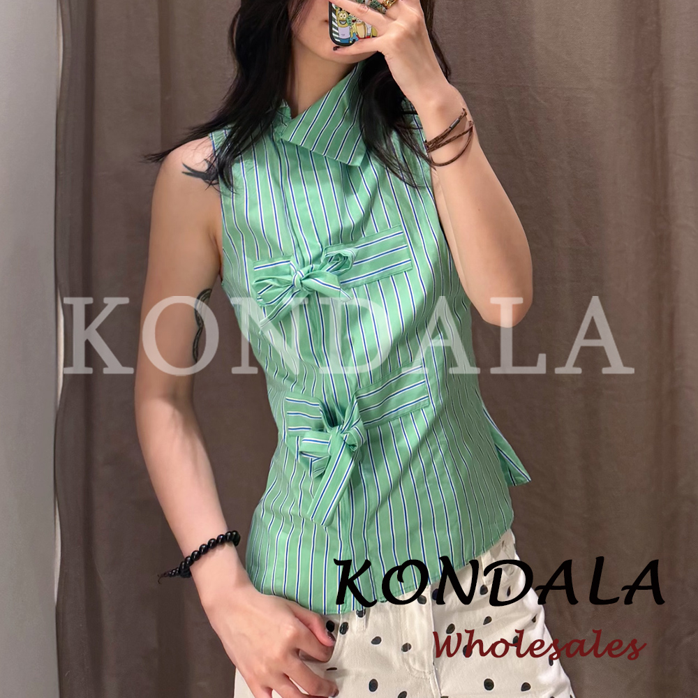 KONDALA Chic Striped Green Y2K - Shirt Camp Collar 리뷰 및 가격