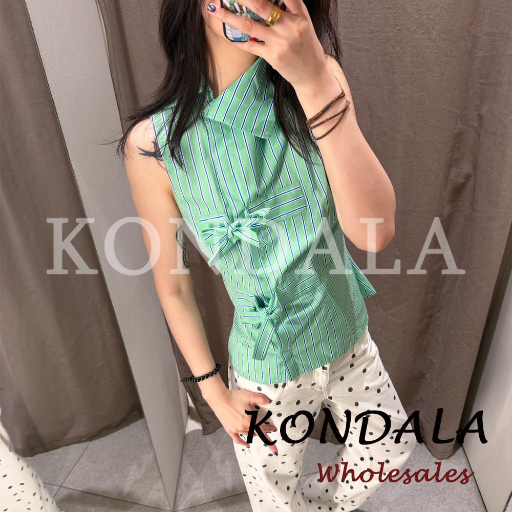 KONDALA Chic Striped Green Y2K - Shirt Camp Collar 리뷰 및 가격