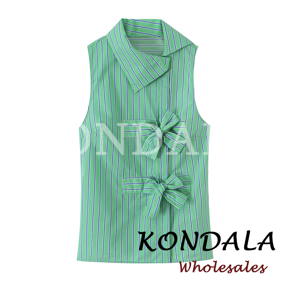 KONDALA Chic Striped Green Y2K - Shirt Camp Collar 리뷰 및 가격