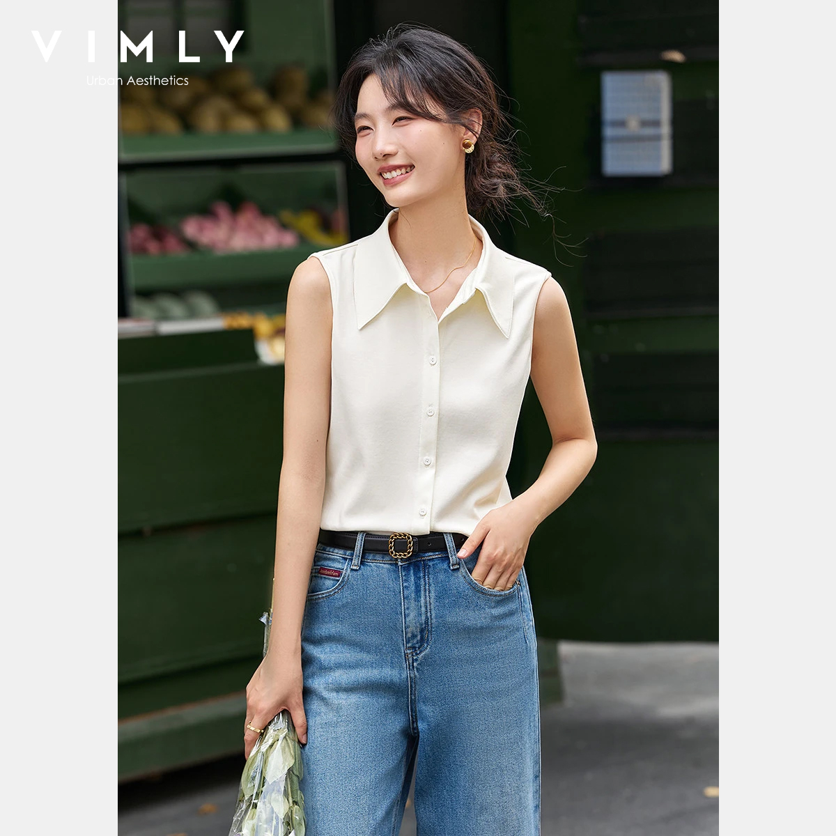 VIMLY Sleeveless Shirt for Wom - Shirt Camp Collar 리뷰 및 가격