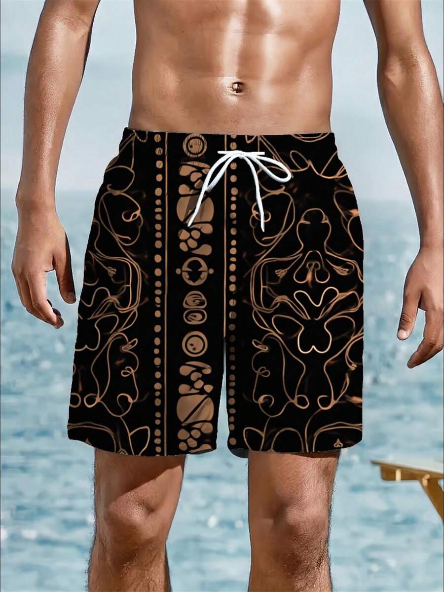 Mens Abstract Geometric Print  - Swim Trunk Quick Dry 리뷰 및 가격