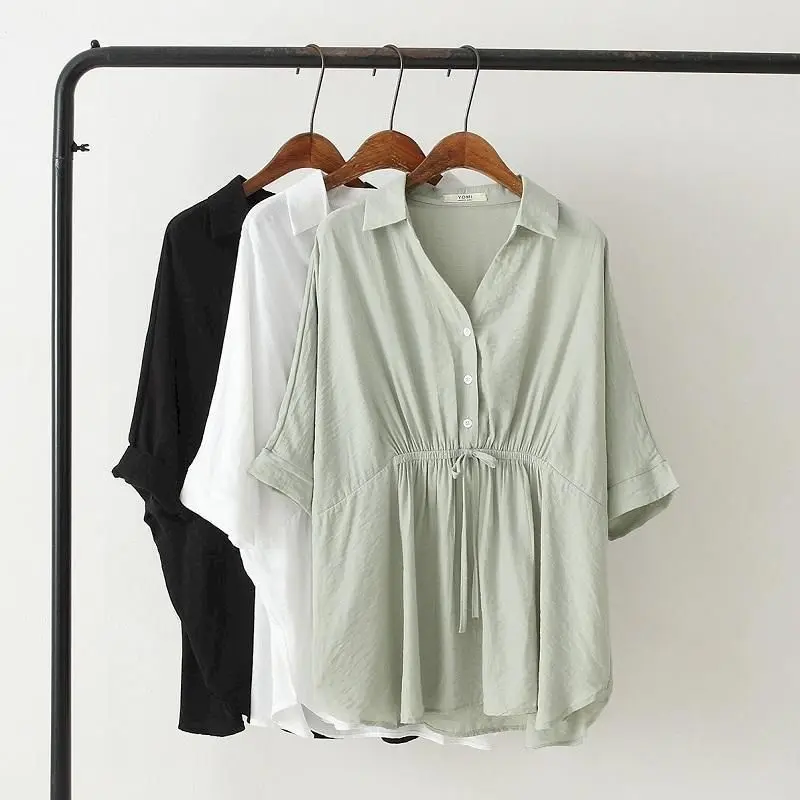 Korean Loose Blouses Women Fas - Short Linen Drawstring 리뷰 및 가격